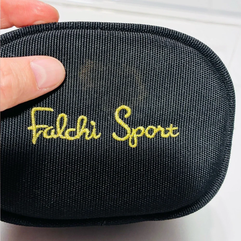 Vintage Carlos Falchi Sport Black Zippered Pouch Gold Embroidered Logo 2x5x3.5